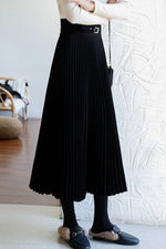 Solid Color Pleated Midi Skirt