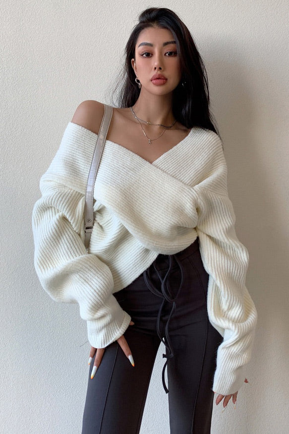 Crossover Front Knit Cropped sweater