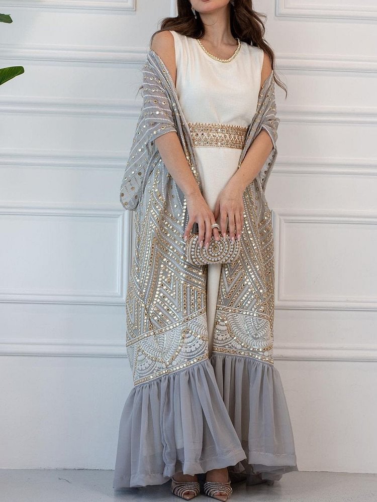 Gorgeous Bat Sleeve Cape Coat Dress Two Piece Suit