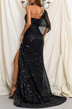 One Shoulder Sequined Maxi Dress