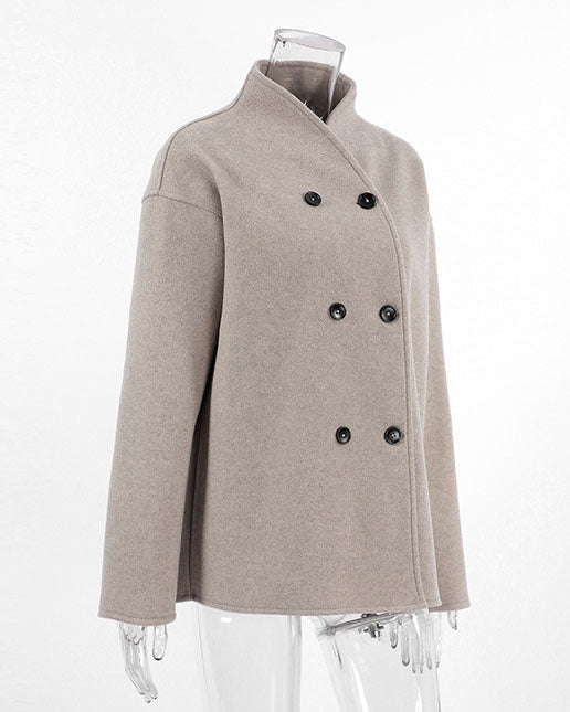 Khaki Double-Breasted Wool Coat