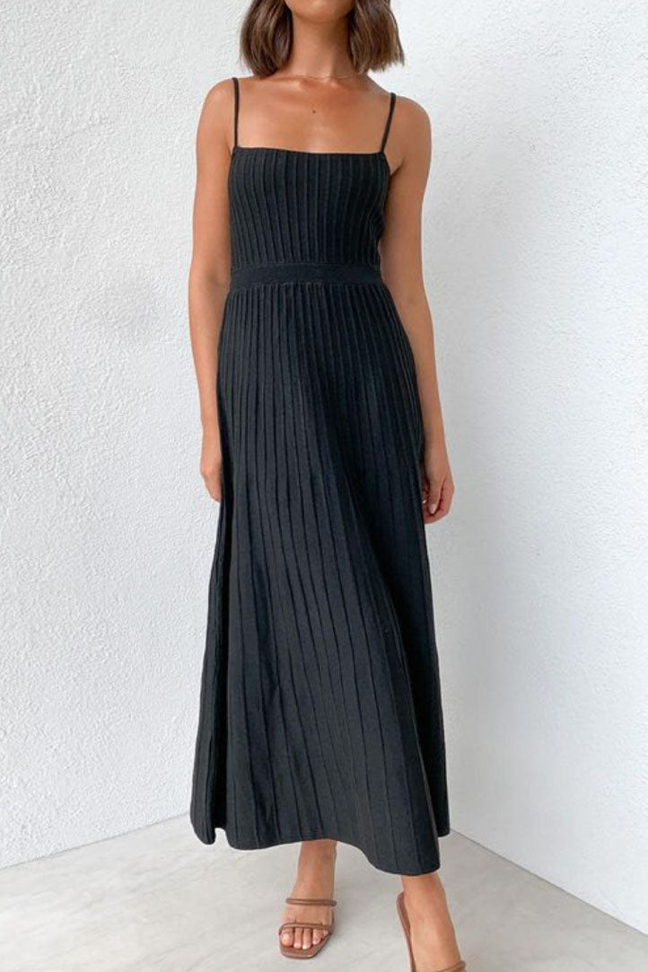 Chic Ribbed Surface Slip Midi Dress