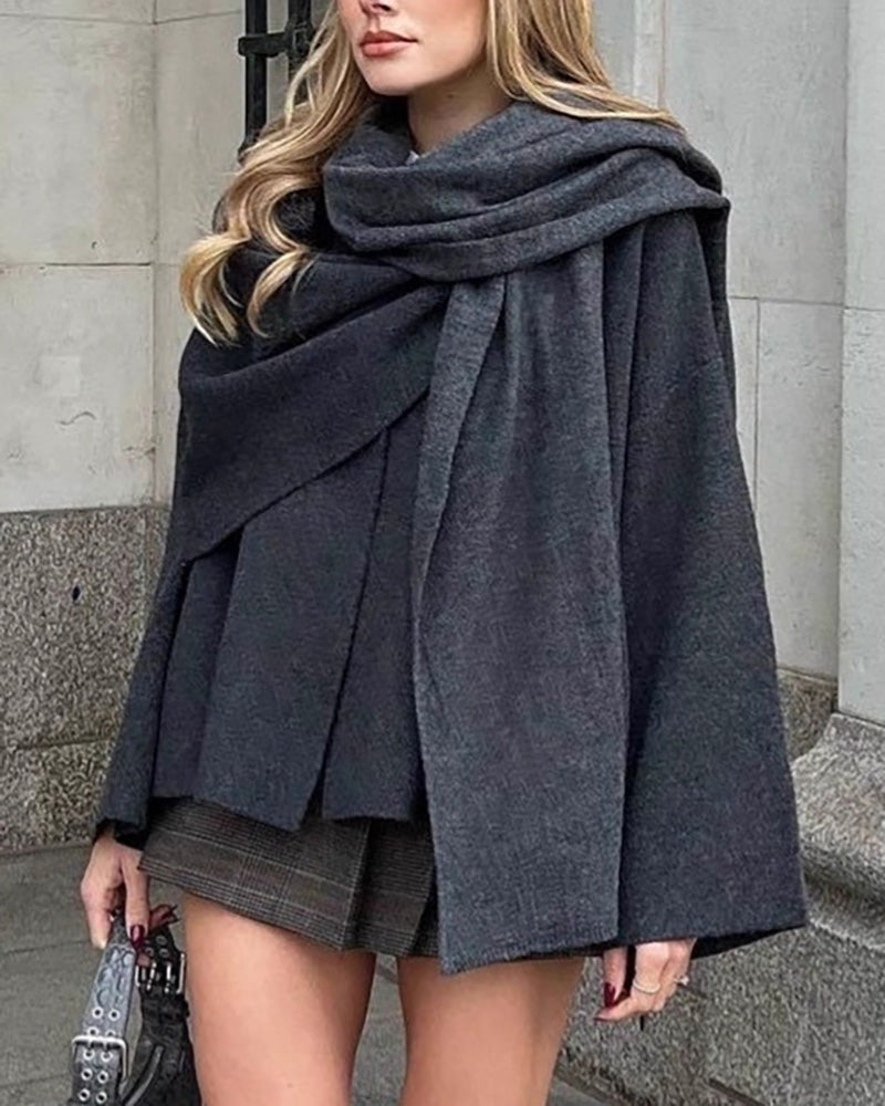 Asymmetric Scarf Detail Knitted Coat