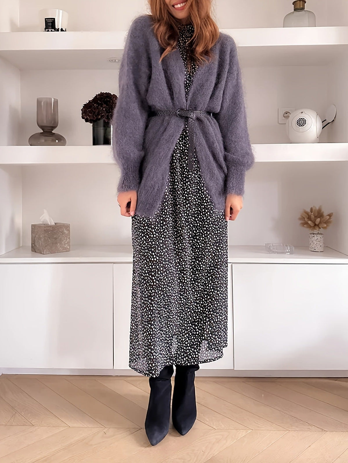 Gray Fuzzy Knit Cardigan