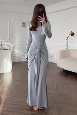 Fashionable Long Sleeves Waist Self-tie Maxi dress