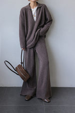 Thermal V-neck Knit Sweater and Pants Two-Piece Set