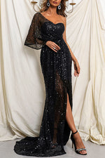 One Shoulder Sequined Maxi Dress