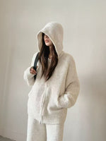 Thermal Hooded Cardigan and Pants Knit Two-Piece Set