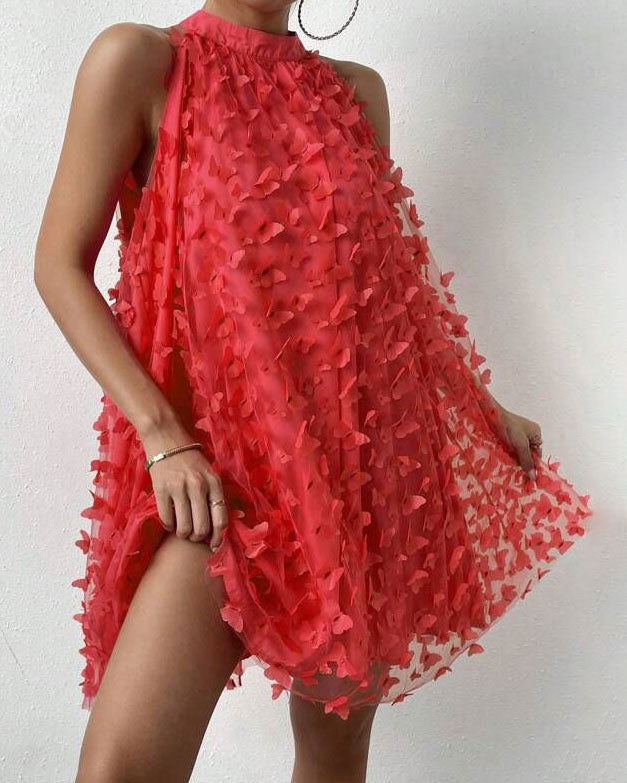 Butterfly Textured Halterneck Mini Dress