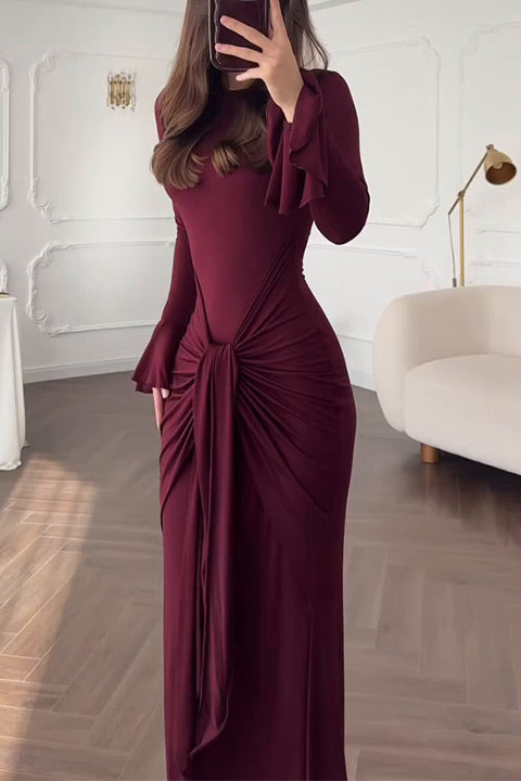 Elegant Long-sleeved Waist-Know Maxi dress