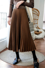 Solid Color Pleated Midi Skirt