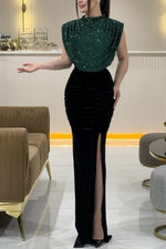 Sequined Sleeveless Maxi Evening Dress