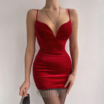 Satin Tassel Trim Slip Dress