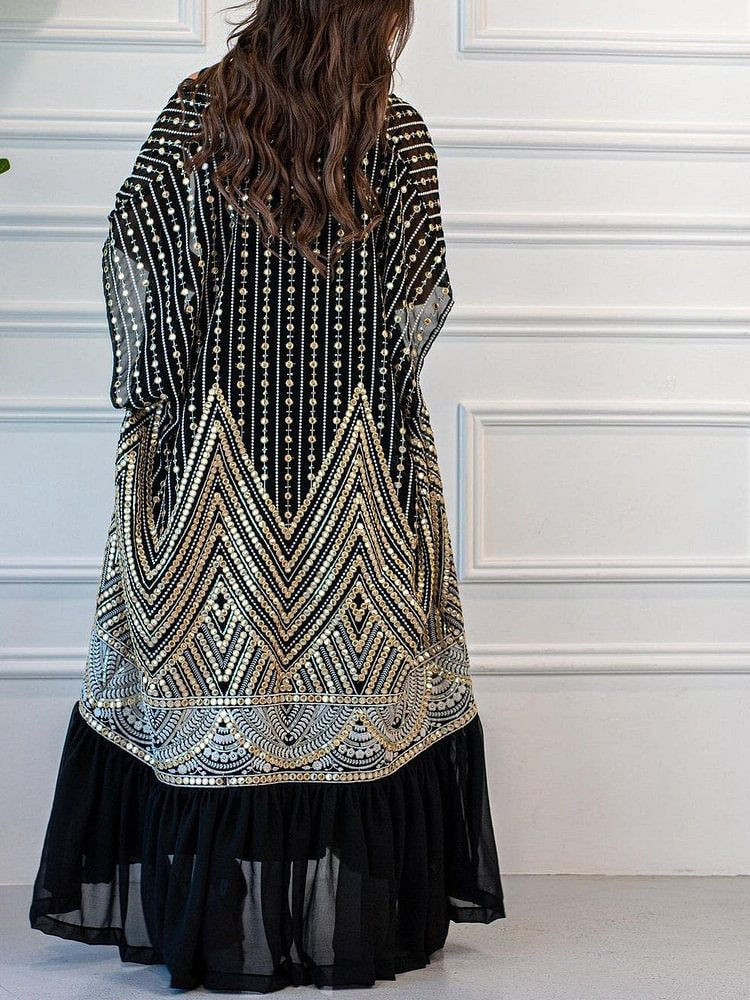 Gorgeous Bat Sleeve Cape Coat Dress Two Piece Suit