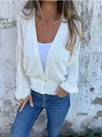 V-neck Ribbed Knit Cardigan Sweater