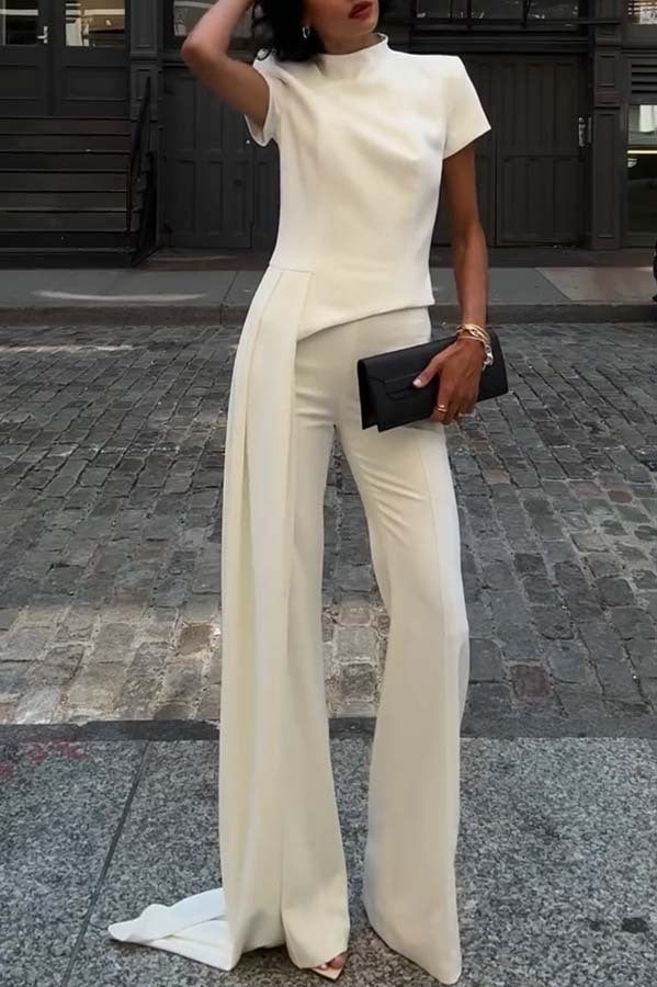 Sleek Short Sleeves Top and Pants Two Piece Set