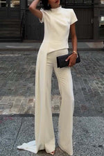 Sleek Short Sleeves Top and Pants Two Piece Set