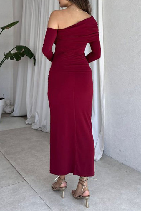 Formal Long-sleeved One Shoulder Slim Midi Dress