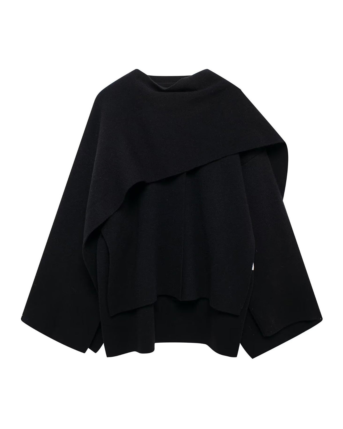 Asymmetric Scarf Detail Knitted Coat