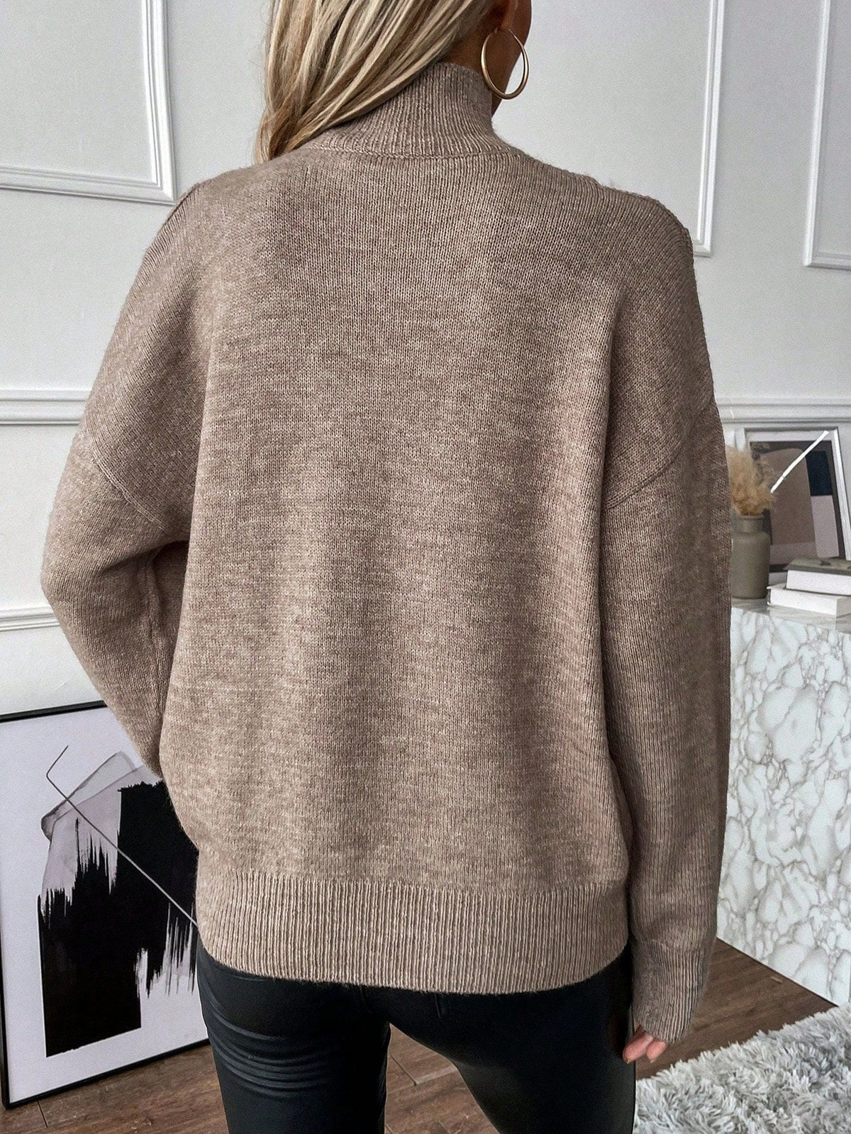 Solid Cold Shoulder Long-Sleeved Sweater