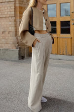 Khaki Relaxed-fit Crop Wool Coat