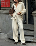 Long Sleeves Buttoned Jacket and Pants Knit Two Piece Set