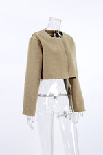 Brown Relaxed-fit Crop Wool Coat