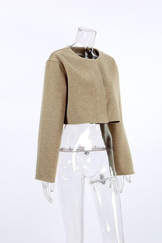 Khaki Relaxed-fit Crop Wool Coat