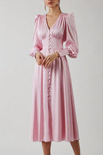 Elegant Lantern Sleeves Satin Midi Dress