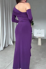 Formal Long-sleeved One Shoulder Slim Midi Dress