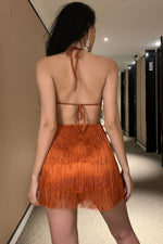 Tassel Backless Tie Halter Sleeveless Mini Dress