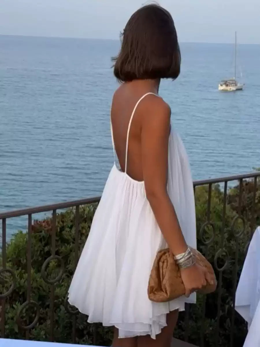 White Backless Slip Mini Dress