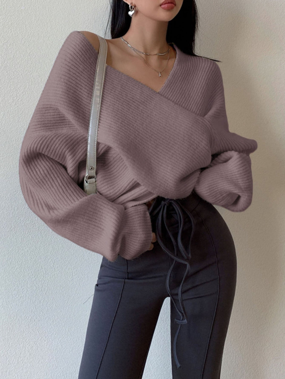 Crossover Front Knit Cropped sweater