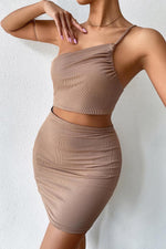 One shoulder Crop Top and Mini Skirt Matching Sets