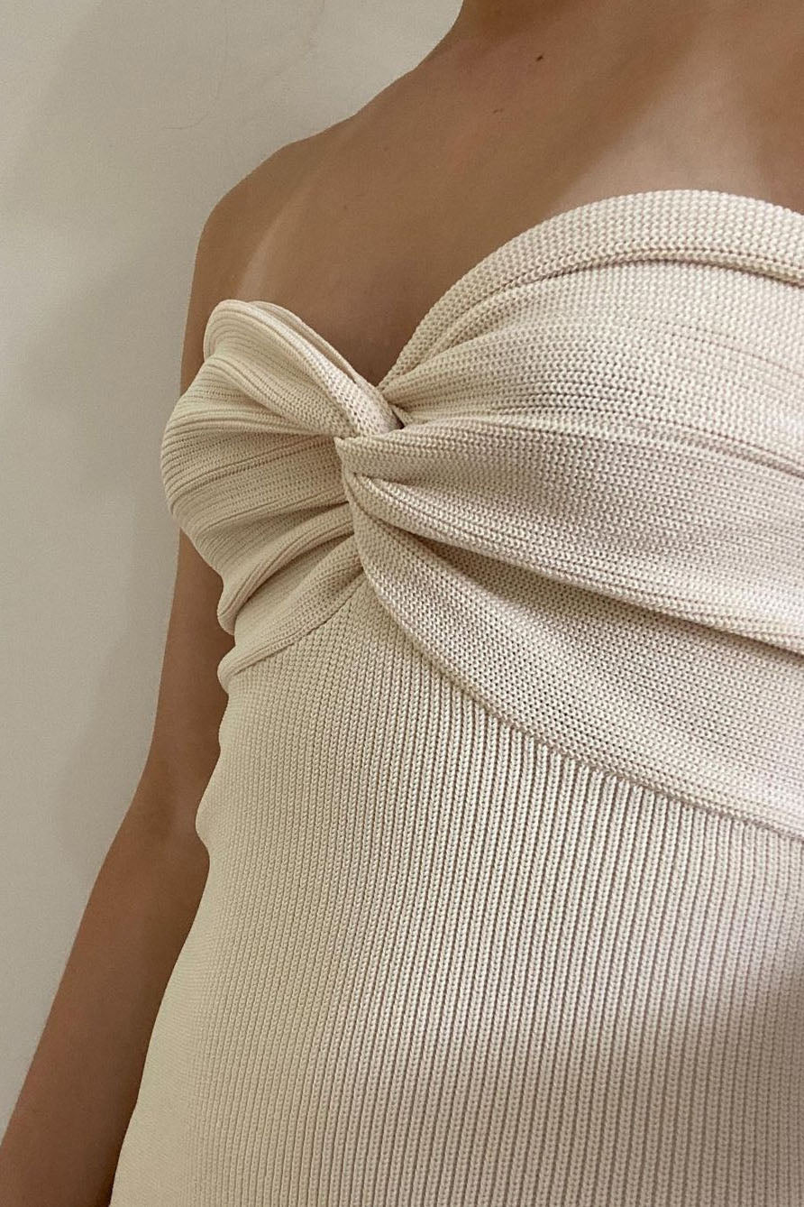 Twisted Front Bandeau Knitted Maxi Dress