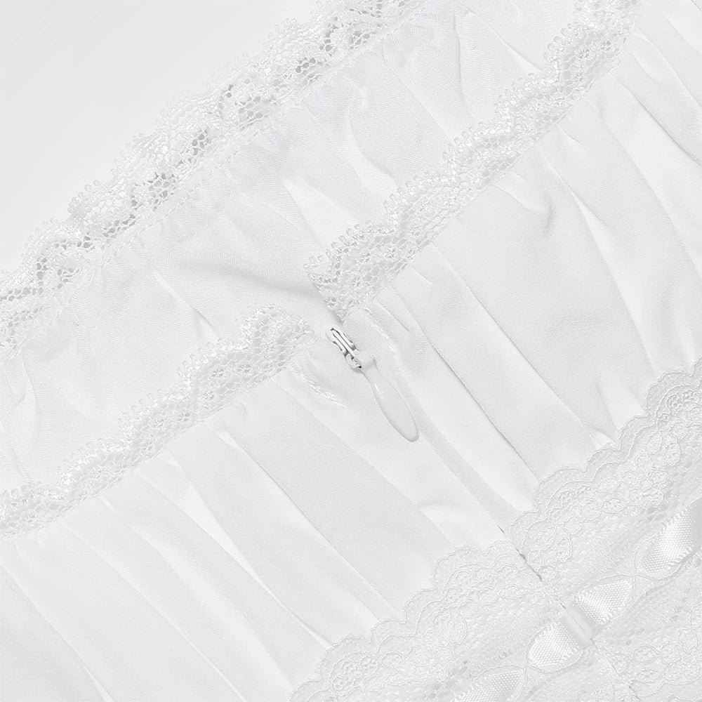 White Square Neckline Lace Mini Dress