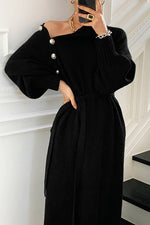 Buttoned Trim Knit Long Sleeves Sweater Dress