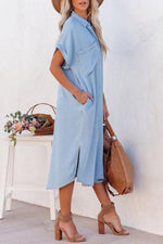 Cowboy Light Blue Button Down Shirt Dress