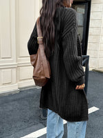 Chunky Knit Lantern-sleeved Long Cardigan