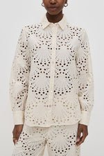 Beige Crochet Lace Button Down Shirt and Trousers Two-Piece Suits