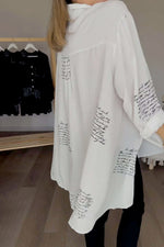 White Letter Print Slouchy Shirt