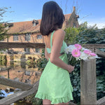 Green Square Neckline Mini Dress