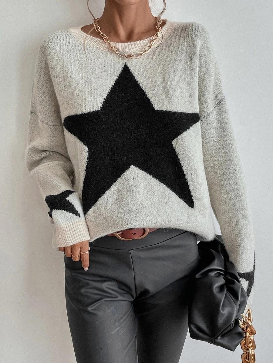 Star Print Pullover Knit Sweater