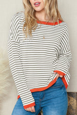 Contrast Striped Drop Shoulder Sweater