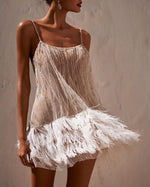 Beige Tasseled Slip Mini Dress