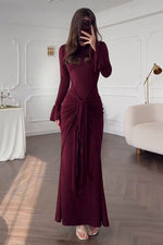Fashionable Long Sleeves Waist Self-tie Maxi dress