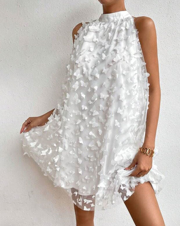 Butterfly Textured Halterneck Mini Dress