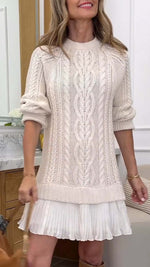 Cable Knit Ruffled Hem Sweater Dress