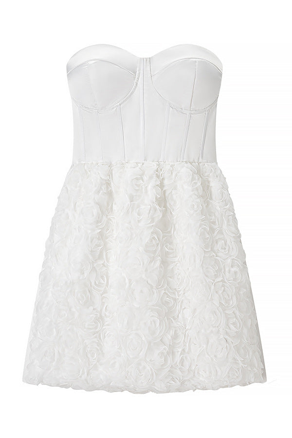 White Rosette Bandeau Mini Dress