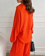 Long Sleeve Top and Drawstring Pants Crepe Two Piece Set